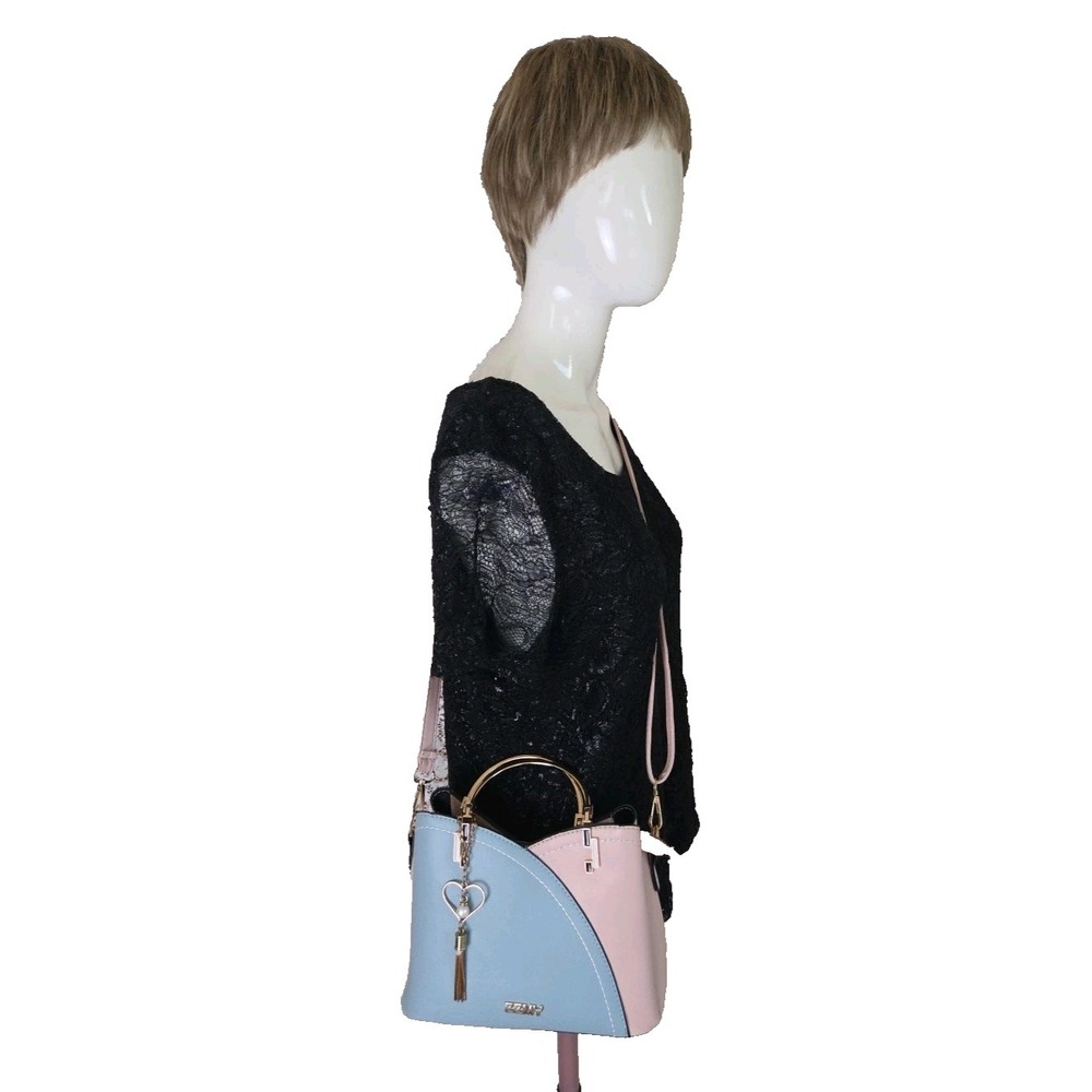 ZZMY Colorblock Handbag Blue Pink Crossbody Bag Gold Handles Hardware Purse